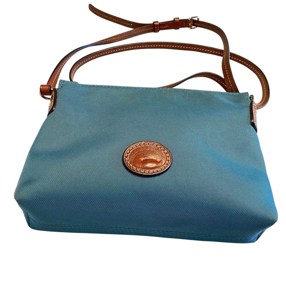 Dooney & Bourke Crossbody Bag Small Blue Sullivan Pouchette Leather Nylon EUC - Picture 4 of 10